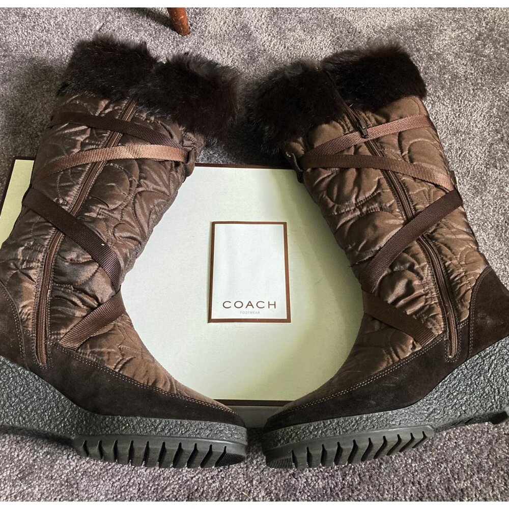 Coach 'Mackenzie ' Ski Chestnut Fur Cuff Winter Snow Boots Womens Size 10